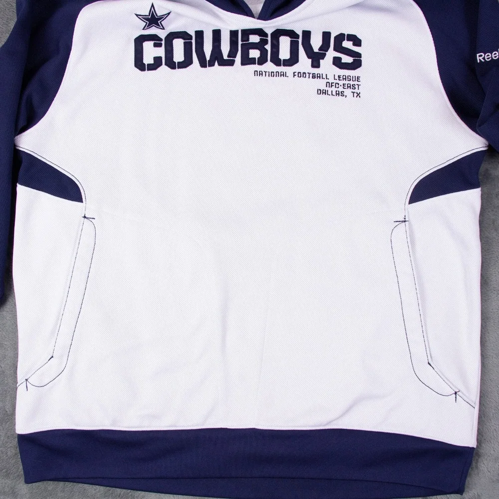 Reebok NFL On Field Dallas Cowboys Hoodie Mens Large White Navy Blue 8438A - Picture 7 of 14